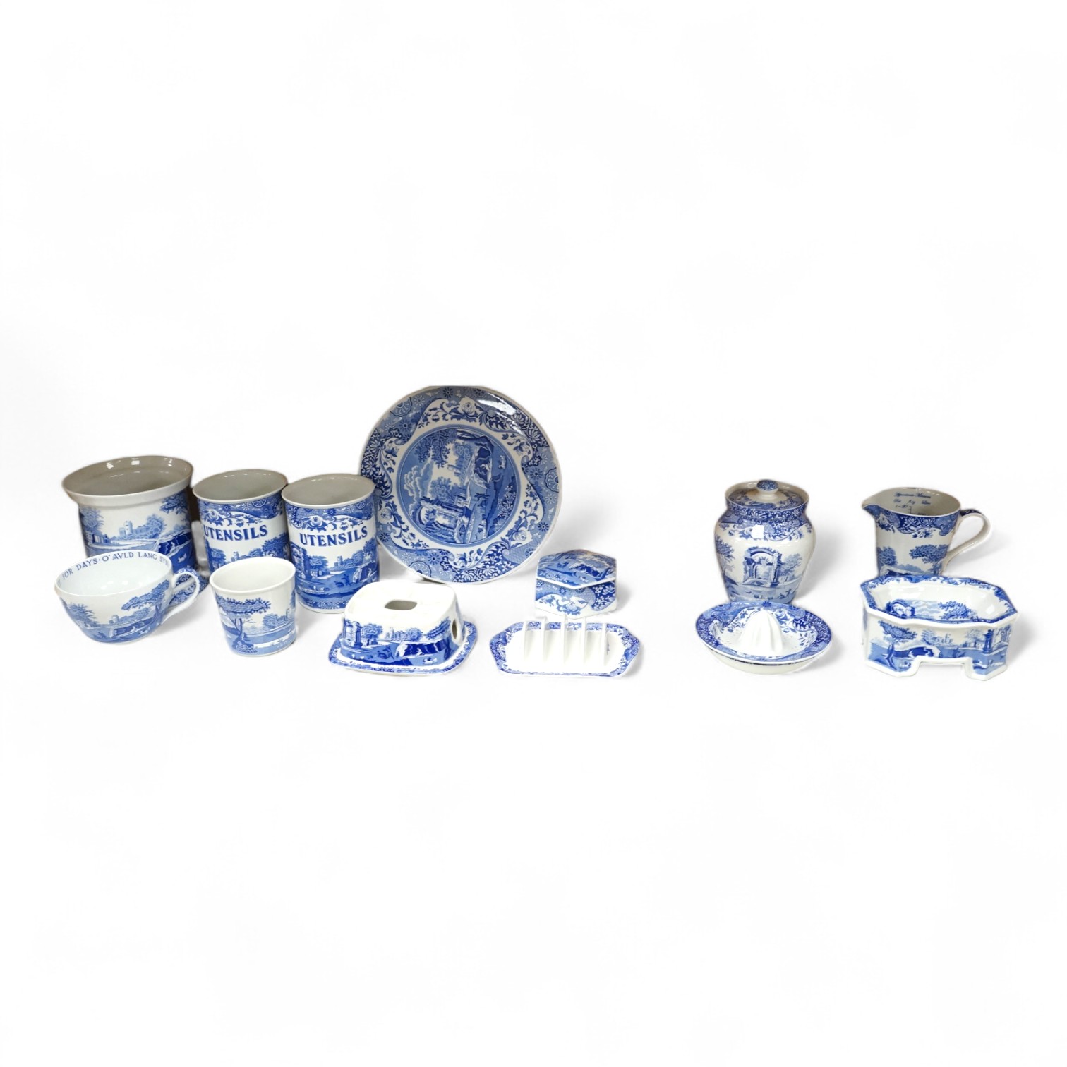 A collection of Spode Italian kitchenwares including utensil jars, bread board etc. (13). Bread plate 29cm diameter.